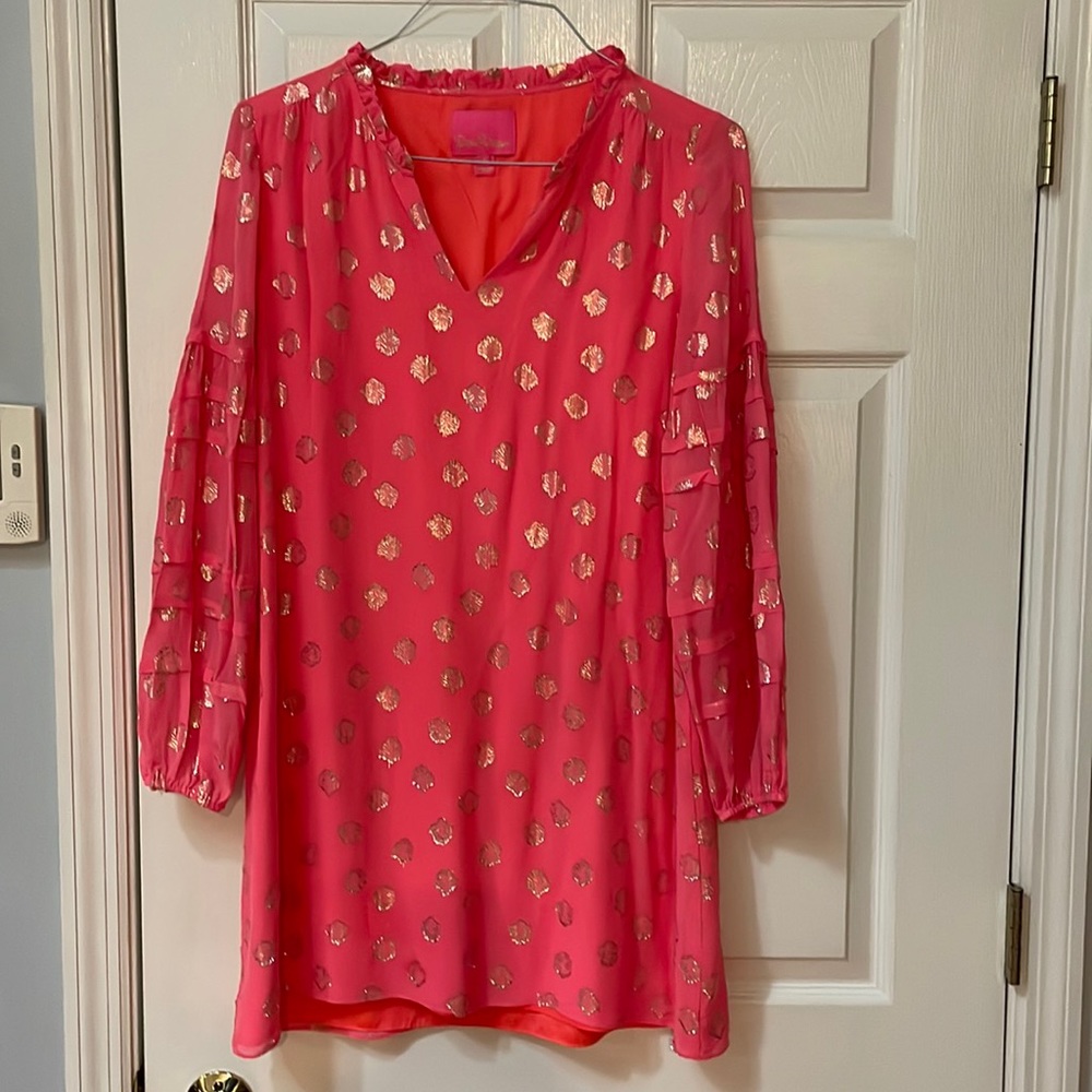 Lilly Pulitzer Women’s Size 8 Coral and Gold Long Sleeve Shell Dress